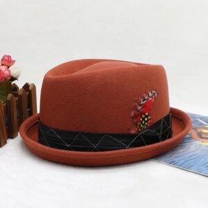 Pure Wool Billycock Diamond Lattice Men’s Fedora Hat Hot Sale In Europe And America Autumn And Winter Hat