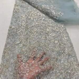 French Luxury Handmade Wedding Beaded Fabric Sequins Crafts Lace For Wedding Dress Cloth Materials