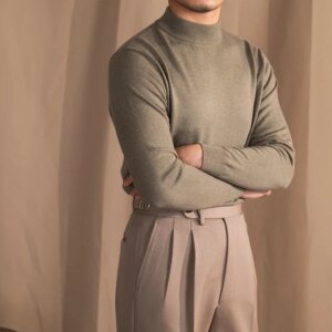 Men’s Trendy Half-Turtleneck Wool Sweater Soft Waxy Knitted Long Hoodie Bottoming All-Match Slim-Fit Custom Knit Sweater