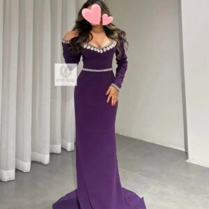 Customized Elegant Vintage Sexy Purple Crystal Beads Mermaid Fashion Customized Formal Occasion Prom Dress Evening Party Gowns