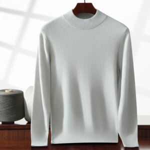 100% pure cashmere men’s sweater casual solid color knitted half high neck pullover top basic loose Blouse warm
