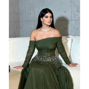 Customized Long Sleeves Prom Gown Cystal Sequins Decotion Tulle Floor Length Pleated Formal Party Dress Vestidos De Fiesta