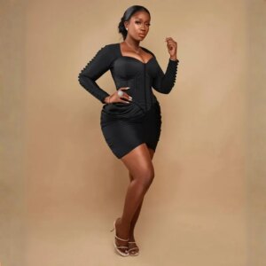 black sexy Sweetheart long sleeves with wrapped hips Formal Dinner Ball Party evening dress orgeous mini short cocktail dress