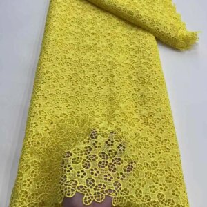 African Cord Lace with Flower Embroidered Austria Cotton Novelty 2025 White and Gold Cotton Guipure Lace Fabric For Cloth