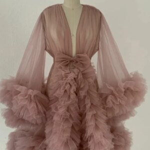 Fashion Stage Party Tulle Ruffle edge short long sleeved cape cloak dress