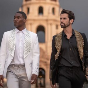 Luxury Crystals Men Suit Set 2 Piece Blazer+Pants Trousers Wedding Tuxedos Male Prom Coat Customized Formal Office Jacket