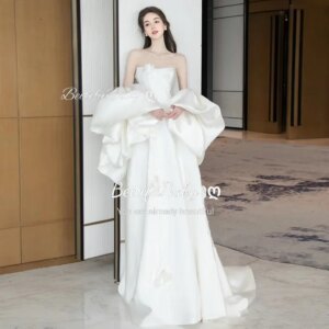 Customized Satin Evening Dress for Women Palace Style Strapless Appliques Mermaid Skirt Banquet Gown with Shawl Party Dresses