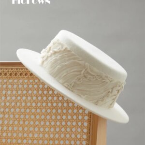 Autumn and winter new white relief flat felt hat top children along fashion show small face