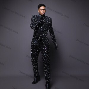 Glitter Crystal Men Suit Set Blazer+Pants Formal Coat Jacket Office Business Male Guest Event Wedding Outfit Custom Made