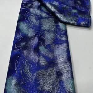 Blue 2024 High Quality African Nigerian Tulle Lace Fabric Organza Embroidery Guipure Party Dress Brocade Jacquard 5Yard