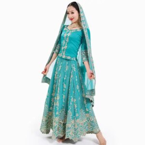 Women’s Indian Dance Costumes Embroidered Lengha Stage Green Suit