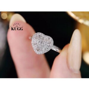 KUGG 100% 18K White Gold Rings Romantic Heart Shape 0.30carat Real Natural Diamond Engagement Ring for Women Wedding Jewelry