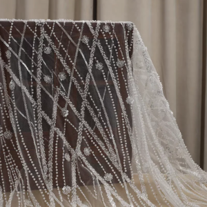 Exquisite Sparkling Sequins Lace Irregular Strip Fabric With Heavy Beaded Wedding Dresses Luxury Lace