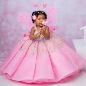Luxury Pink Girl’s Birthday Party Dresses Customized O Neck Flower Girl Dresses Princess Girl Pageant Gowns for Photoshoot