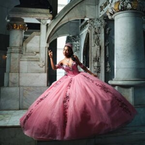 Customized Shiny pink Off Shoulder Quinceanera Dress sequin applique crystal layering Bow vestidos de 15 Quinceanera