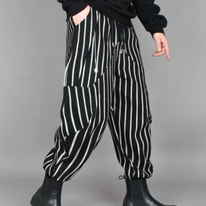 High Street Dark Loose Patchwork Printed Striped Pants men’s Fall Trend Draping Yamamoto Style Casual Pants