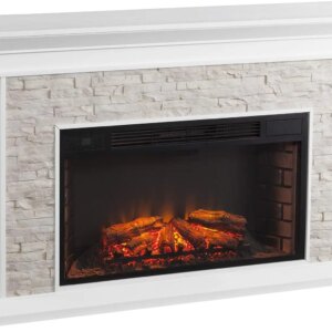Stacked Stone Electric Fireplace with Remote Control and Supplemental Heat 60″ W x 15.5″ D x 35.5″ H Whiskey Maple 33″ Firebox