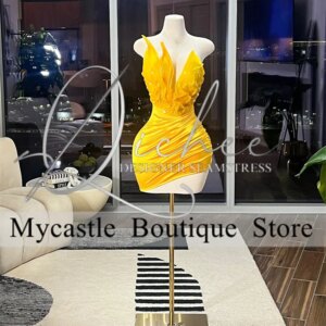 Yellow Sexy Mini Cocktail Dresses 2025 Ruffles Short Prom Dress Formal Party Dress Homecoming Dress Customized