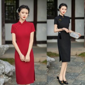 Mid-Length Short Sleeve Robe Qi Pao /  Retro National Style Middle-Aged  Elderly Women plus Size Cheongsam Skirt