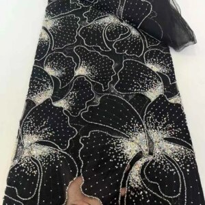 Black African Lace Fabric 2025 High Quality Lace Nigerian Sequin Lace Fabric French Beaded Fabric For Wedding Party Dress Women