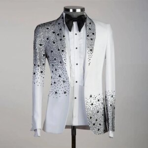 Mens Suit Slim Fit Tailor-Made 2 Piece Handmade Beads Diamond Suit Jacket Pants Customized Wedding Formal Occasions Groom Tuxedo
