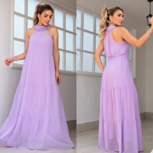 Customized Matching Modern Style Chiffon Pleat Draped Straight High Collar Long Dresses Bespoke Occasion Dresses Exquisite Elega