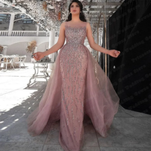 Exquisite Pink Formal Evening Party Dresses O-Neck Floor Length A-Line Shiny Spaghetti Strap Elegant Fashion Women Prom Gowns