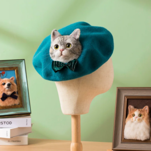 Women Playful Cat Warm Wool Felted Beret, Cute Wool Hats