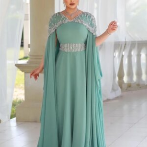 Little Daisy Customized Chiffon Beading Draped Pleat Prom A-line V-Neck Bespoke Occasion Gown Long Dresses Saudi Arabia
