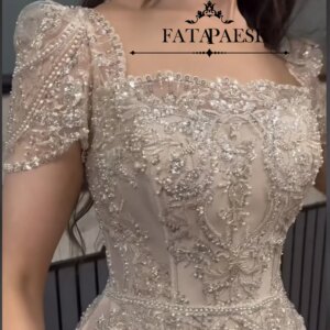 FATAPAESE Customized Bridesmaid Dress Full Beaded Sequins Stones Bodice Short Sleeve A-line Maxi Gown Wedding Engagement Dress