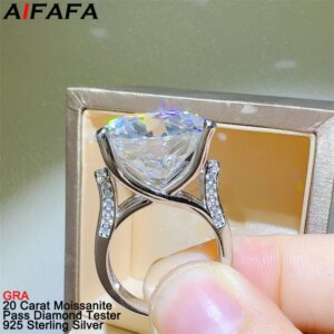 20 Carat Real D Color VVS1 Moissanite Rings s925 Silver Big Moissanita Lab Grown Diamond Gem Luxury Wedding Fine Jewelry GRA