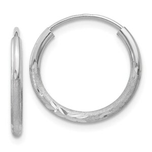 14k White Gold 1.5mm Diamondcut Endless Hoop Earrings
