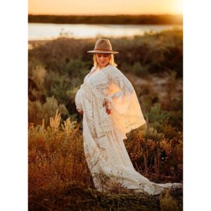 Don&Judy Boho Lace Robe Maternity Photography Props Photo Shoot Cardigan Dress Pregnant Women Maxi Long Gown Baby Shower Gift