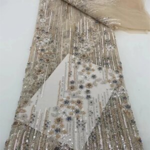 African Luxury Sequins Tulle Groom Embroidery Net Lace Gold Designs French Beaded Bridal Lace Fabric For Wedding Party Dress