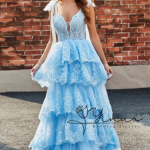 customized Sexy Deep V-neck Cocktail Dress Sparkly Sequins Appliques Evening Gown Graceful A-line Tiered Long Prom Dresses Robe