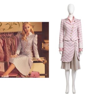 2024 Glinda Cosplay Costume Adult Women Witch Pink Stripe Suit Halloween Costume Outfit Custom Made
