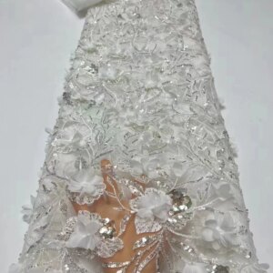 African 3D Flower Lace Fabric, Embroidered Applique, Nigerian Fabric for Sewing, Dubai Sequins Tulle lace HX