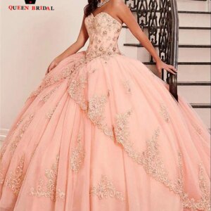 Pink Sweetheart Ball Gown Quinceanera Dress Modern Lace Applique Off Shoulder Beaded vestidos de 15 quinceañera Custom Made LJ56