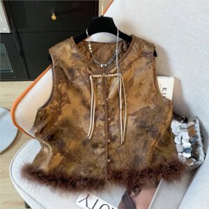 Jacquard new Chinese round neck disc fringe and thin cotton waistcoat vest