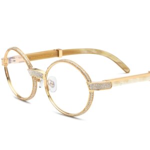 Natural Buffalo Horn Inlaid Zircon Glasses Frame Elegant Oval Frame Prescription Optical Myopia Luxury Glasses