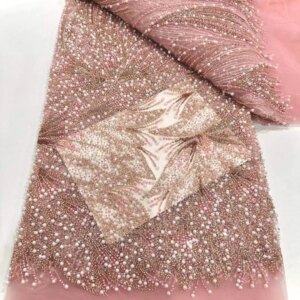 Luxury Hand Beaded Lace Fabric Bridal Fabric High-end Wedding Fabrics French Nigerian Sequins Beads Embroidered on Tulle 5 Yards