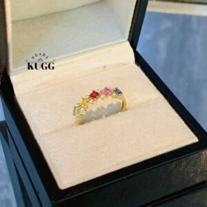 KUGG 100% 18K Yellow Gold Rings Women Luxury Diamond Natural Color Sapphire Ring Romantic Rainbow Style High Engagement Jewelry
