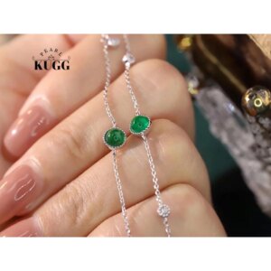 KUGG 100% 18K White Gold Bracelet Romantic Star Design Shiny Diamond Natural Emerald Bracelet for Women High Party Jewelry