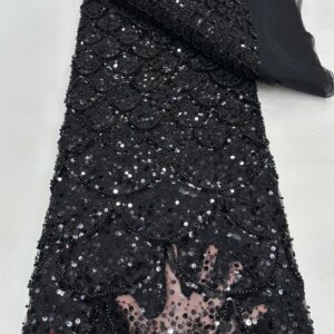 African French Mesh Lace Beads Fabric Luxury Nigerian Net Lace with Sequins Wedding Dresses For Women High Quality 5yards