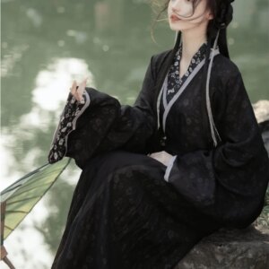 Women’s Chu Tomb Han Style Chinese Clothing Spring/Summer Plain Gauze Black Monolayer Printing