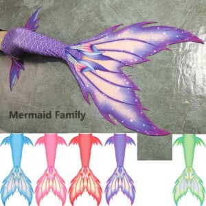 Purple Swimmable Mermaid Tail With Fin Monofin Kids Girls Swimming Fish Skin Tail Beach Vacation Costumes Swimsuits With Fin