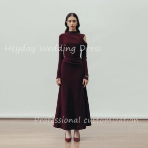 Heyday فساتين مناسبة رسمية Customized O-Neck A-Line Long Sleeves Ruched Ankle Length Evening Dress Fashion Special Occasions