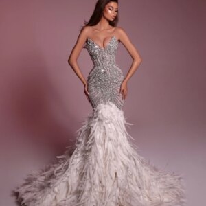 Exquisite Beads Feather Evening Dress Sexy Deep V-neck Sleeveless Wedding Party Gowns For Women Customized Mermaid Cocktail Gown