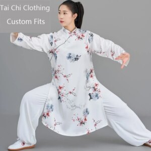 Tai Ji Suit Women’s High-End Side Opening Cheongsam Spring and Summer Plum Inkpainting Printing Exercise Clothing