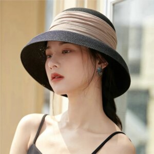 Summer Fisherman hat Woman pleated Hepburn elegant wide shade holiday
